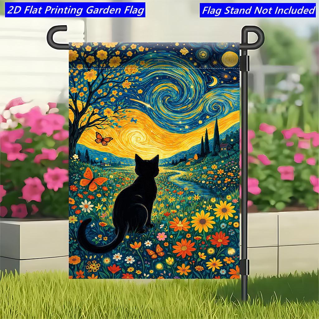 TEMU 2d Flat - 1pc 2d Flat Flag, Night Flying, Floral Pattern Spring Summer Garden Flag, Suitable For Home Yard Holiday Celebration, Warm Atmosphere