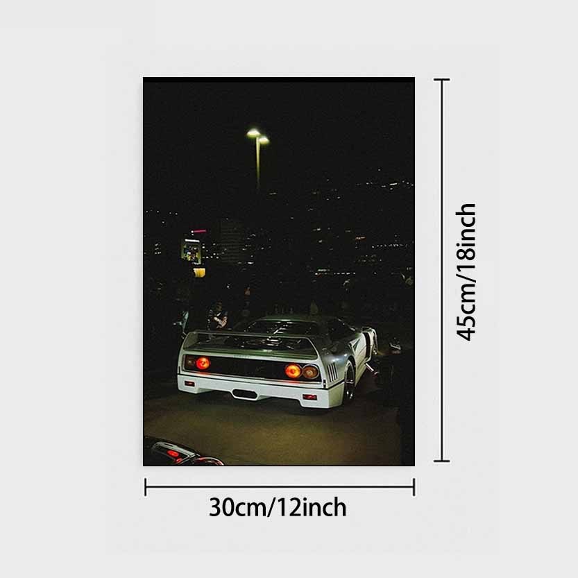 TEMU 2d Flat, 1pc 1pcs Classic Sports Car Night Scene Poster - Vintage Suitable For Indoor/outdoor Wall Decor, Durable Unframed Canvas Painting For