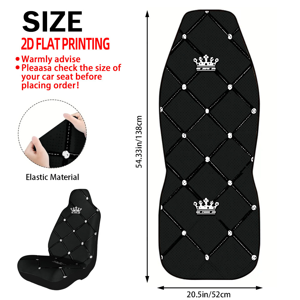 TEMU Crown And Diamond Design Art Car Seat Covers 2pcs, Universal Fit Seat Cushion Protectors, Soft Comfortable Easy To Clean, Suitable For Most Cars