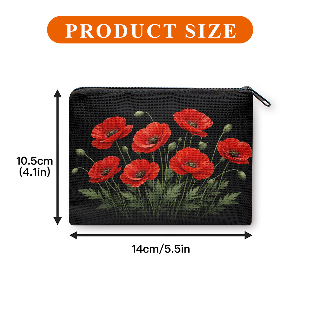 TEMU Coin Purse, Poppy Flowers Blooming Print Coin Purse, A Small Portable Zipper Bag For Coin, Key, Card And Earphones, Portable Change Purse, Small