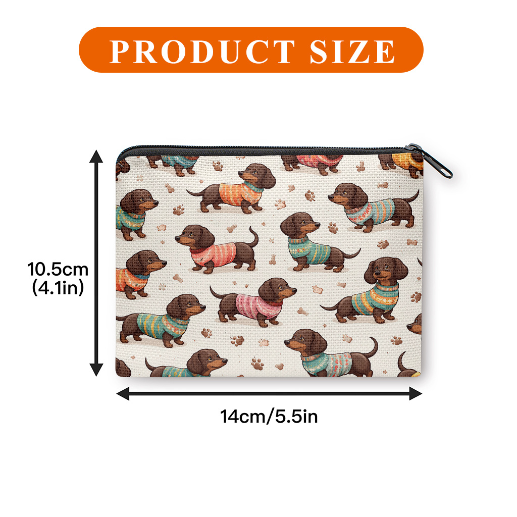 TEMU Coin Purse, Dachshunds Wearing Cute Sweaters Print Coin Purse, A Small Portable Zipper Bag For Coin, Key, Card And Earphones, Portable Change