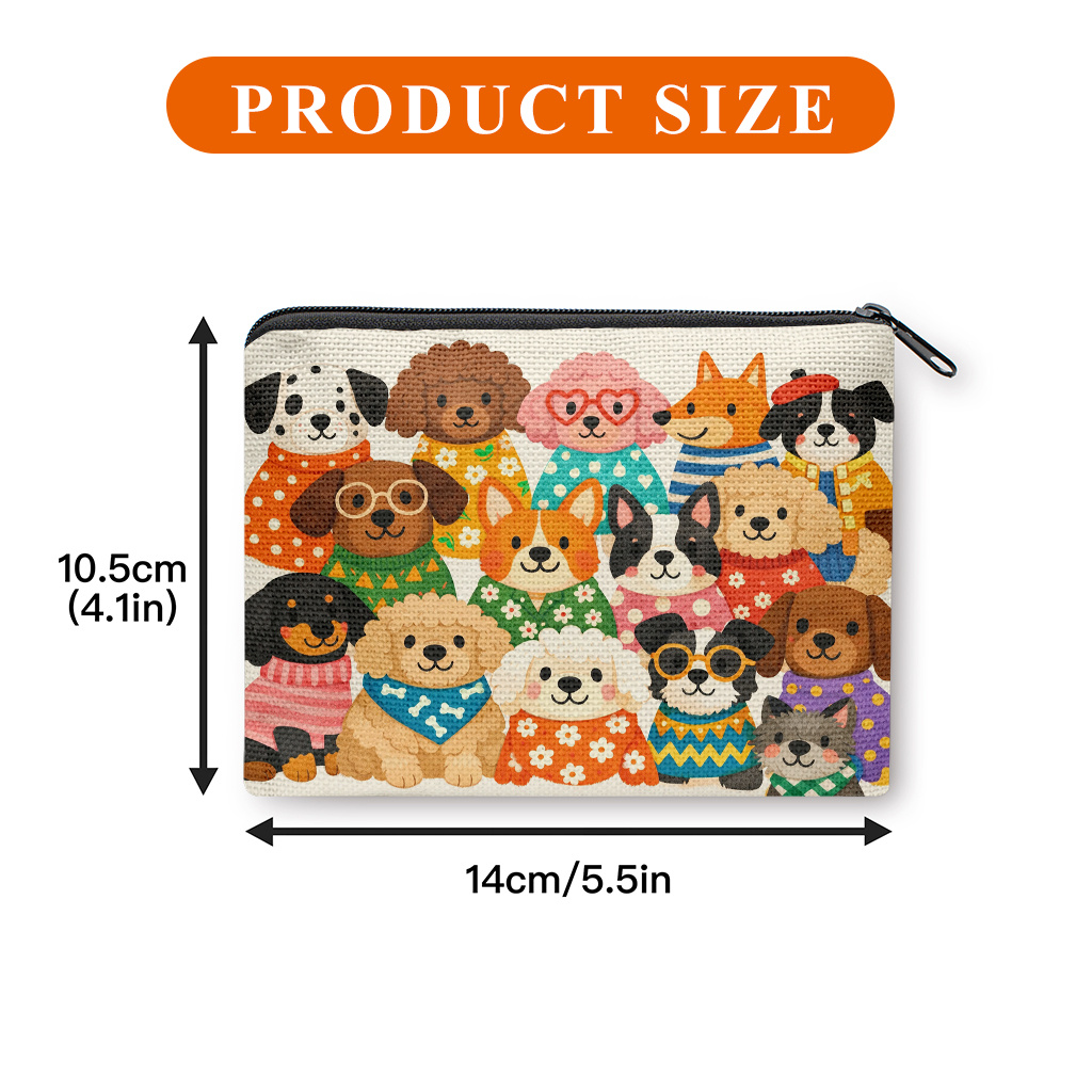 TEMU Coin Purse 1pc, Dogs Wearing Colorful Sweaters Print Coin Purse, A Small Portable Zipper Bag For Coin, Key, Card & Earphones, Portable Change