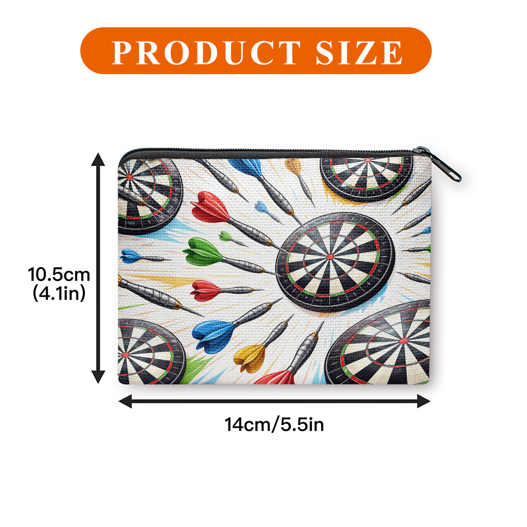 TEMU Porte-monnaie à thème avec imprimé jeu de fléchettes - Portefeuille portable à fermeture éclair adapté pour clés, cartes et écouteurs,