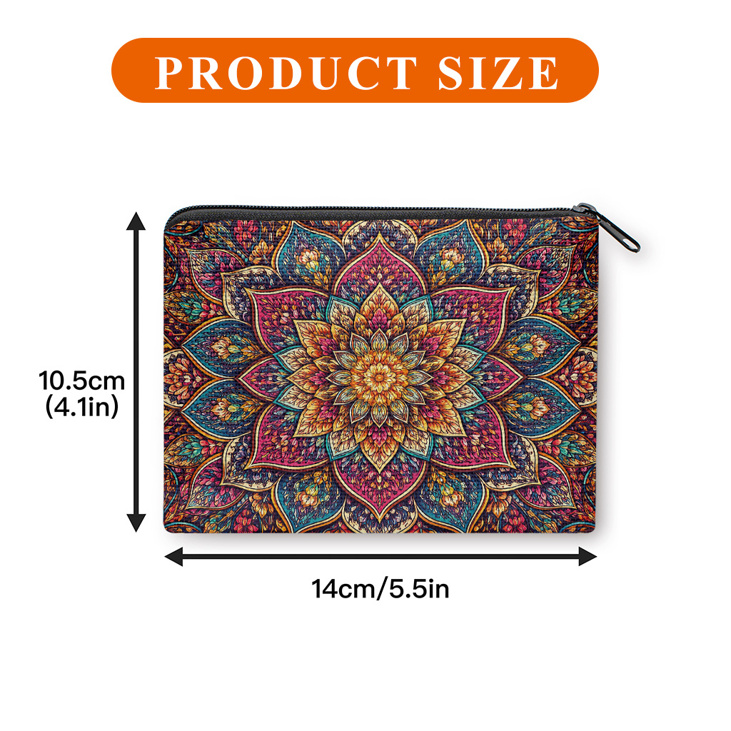 TEMU Coin Purse 1pc, Mandala Floral Pattern Print Coin Purse, A Small Portable Zipper Bag For Coin, Key, Card & Earphones, Portable Change Purse,