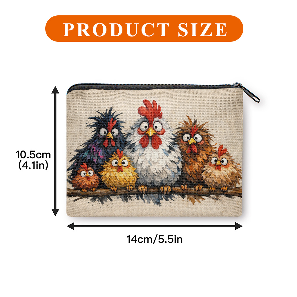 TEMU Adorable Fluffy Chicken Print Coin Purse Suitable For , Portable Zipper Wallet With , Machine Washable Fabric Bag For, Keys, Cards, Earphones -
