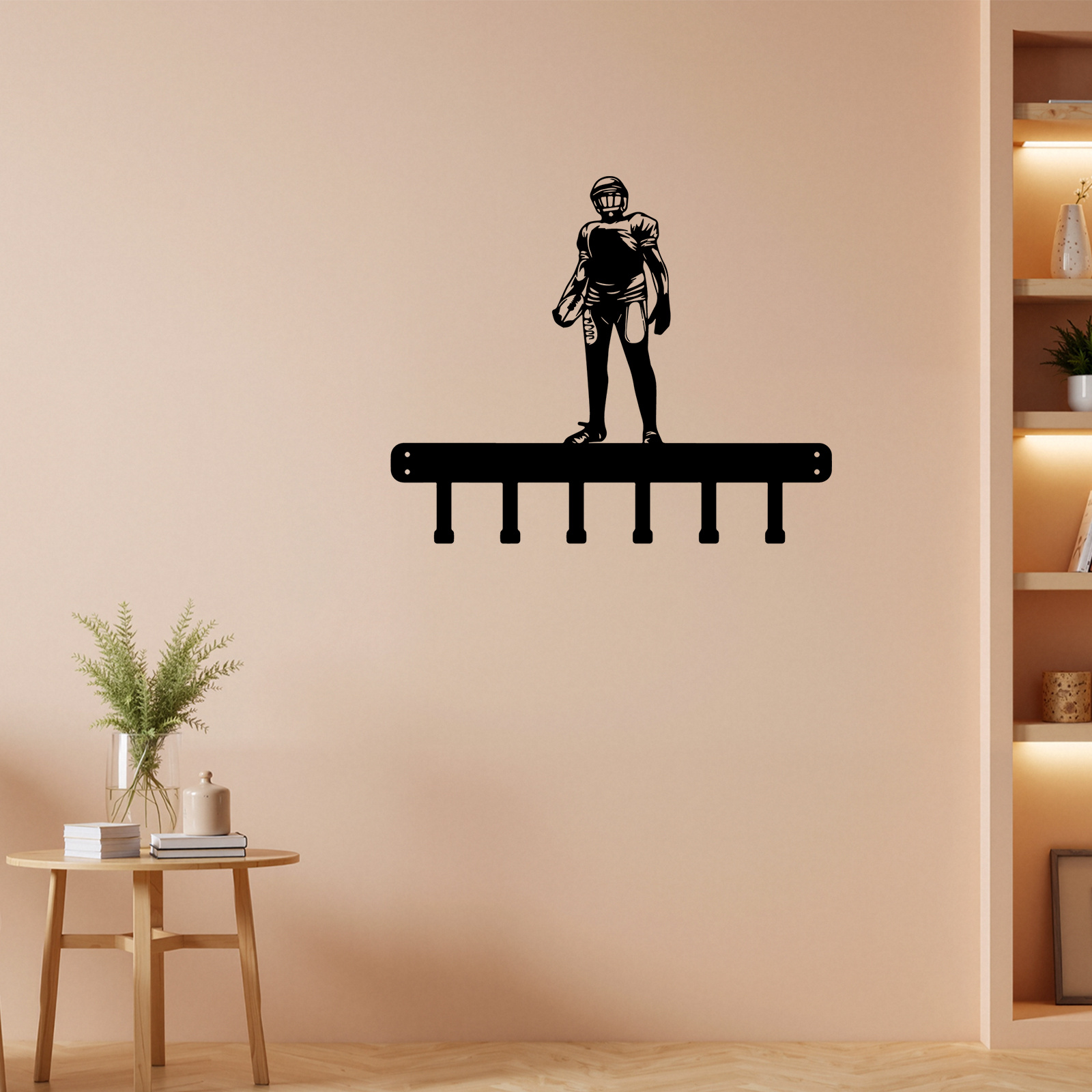 1pc sports inspired football player and strip metal key holder decorative wall hook space saving wall mounted organizer for entryway living room hallway decor   holds keys coats hats