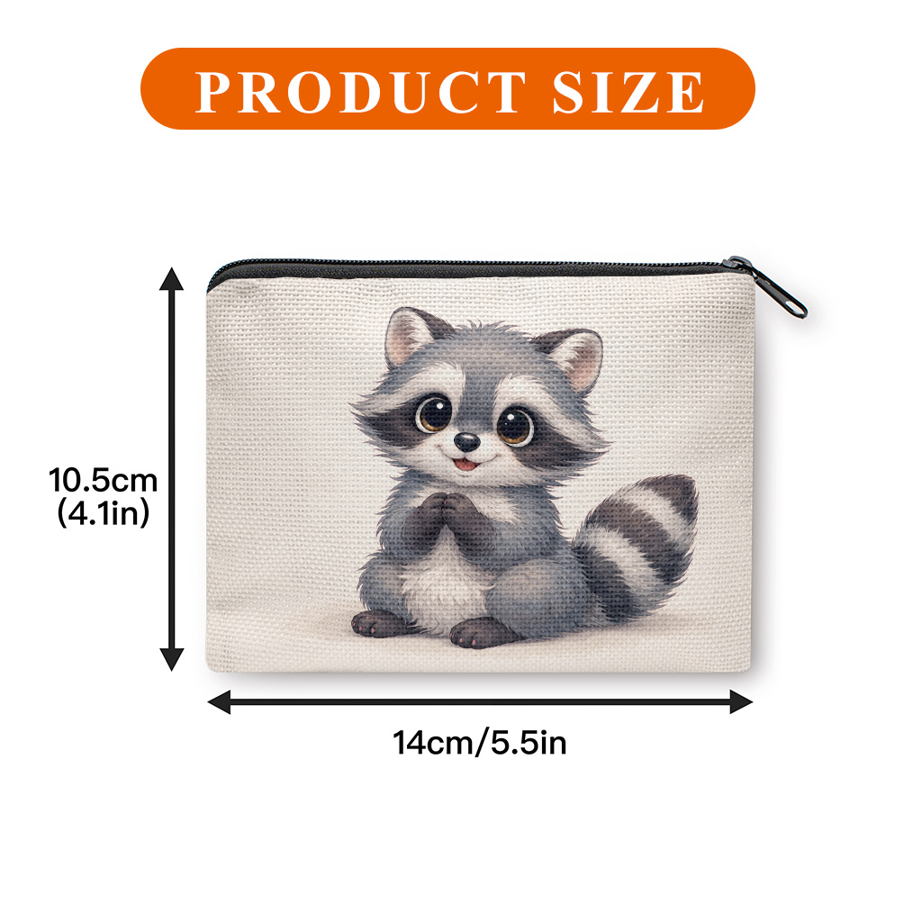 TEMU Coin Purse, Adorable Smiling Raccoon Print Coin Purse, A Small Portable Zipper Bag For Coin, Key, Card And Earphones, Portable Change Purse,