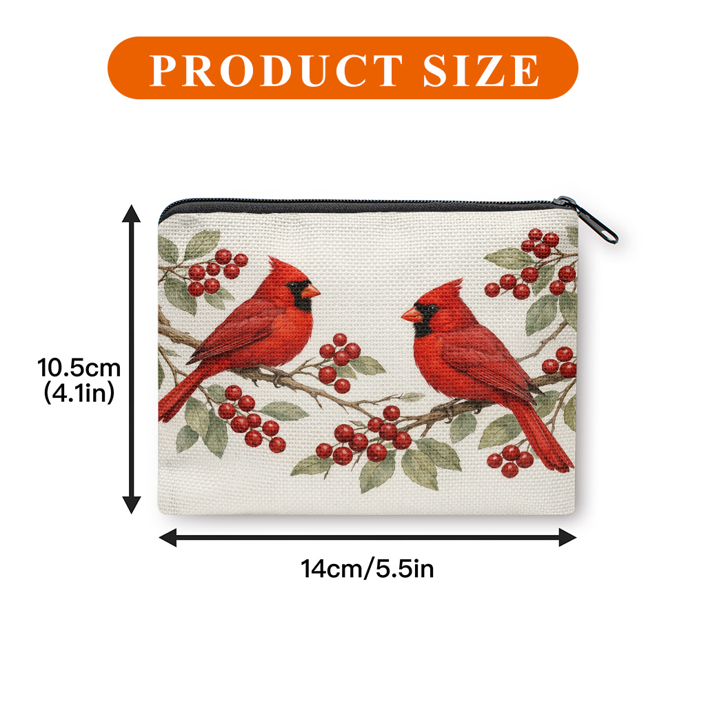 TEMU Coin Purse, 2 Red Birds Print Coin Purse, A Small Portable Zipper Bag For Coin, Key, Card And Earphones, Portable Change Purse, Small Item