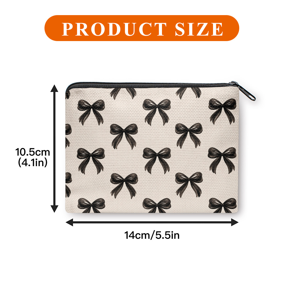 TEMU Coin Purse, Black Bow Print Coin Purse, A Small Portable Zipper Bag For Coin, Key, Card And Earphones, Portable Change Purse, Small Item Storage