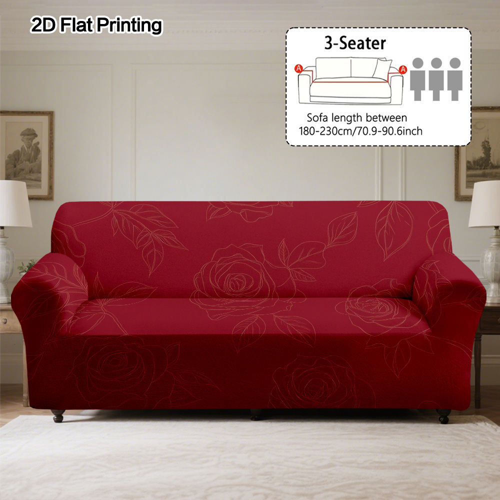 TEMU 1pc Red Outline Pattern Sofa Cover, Suitable For 1-4 Seater Sofas, Perfect For Living Rooms, Bedrooms, Dining Areas, , Cozy And Home Theaters,