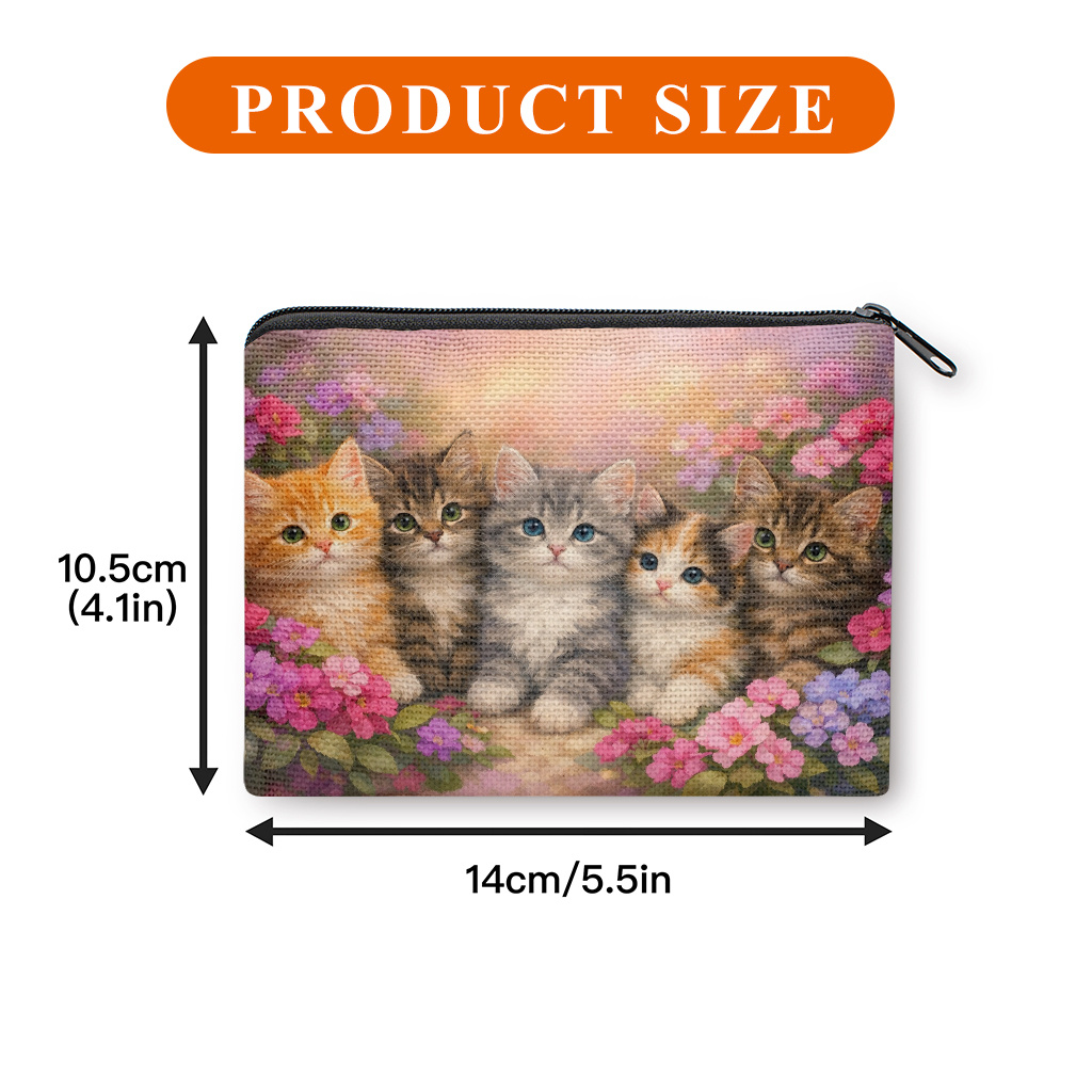 TEMU 【商品名】コインパース、可愛い子猫が花に囲まれたプリントのコインパース、小型ポータブルバッグ（コイン、鍵、カード、イヤホン用）、ポータブルマネーバッグ、コインケース、小物収納バッグ、女性と男性へのギフト