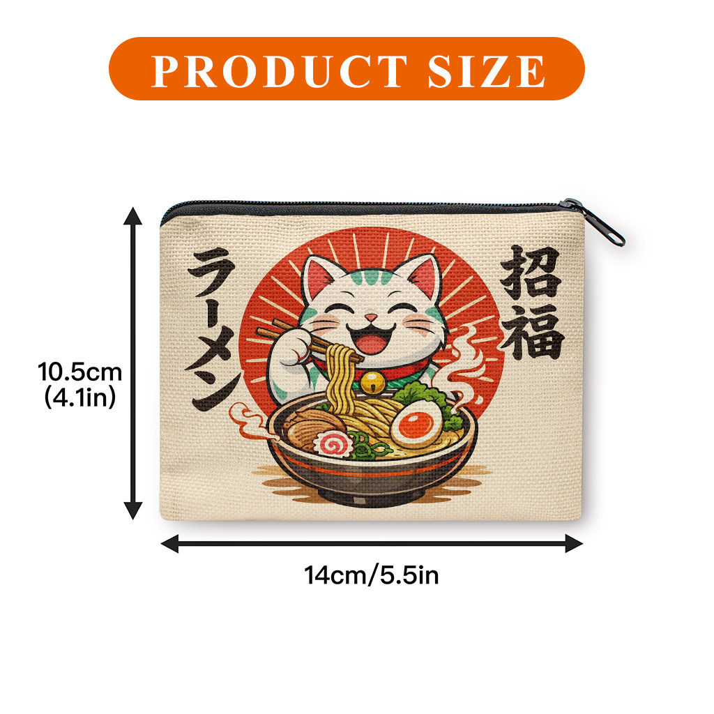 TEMU Coin Purse, Cat Eating Ramen Print Coin Purse, A Small Portable Zipper Bag For Coin, Key, Card And Earphones, Portable Change Purse, Small Item