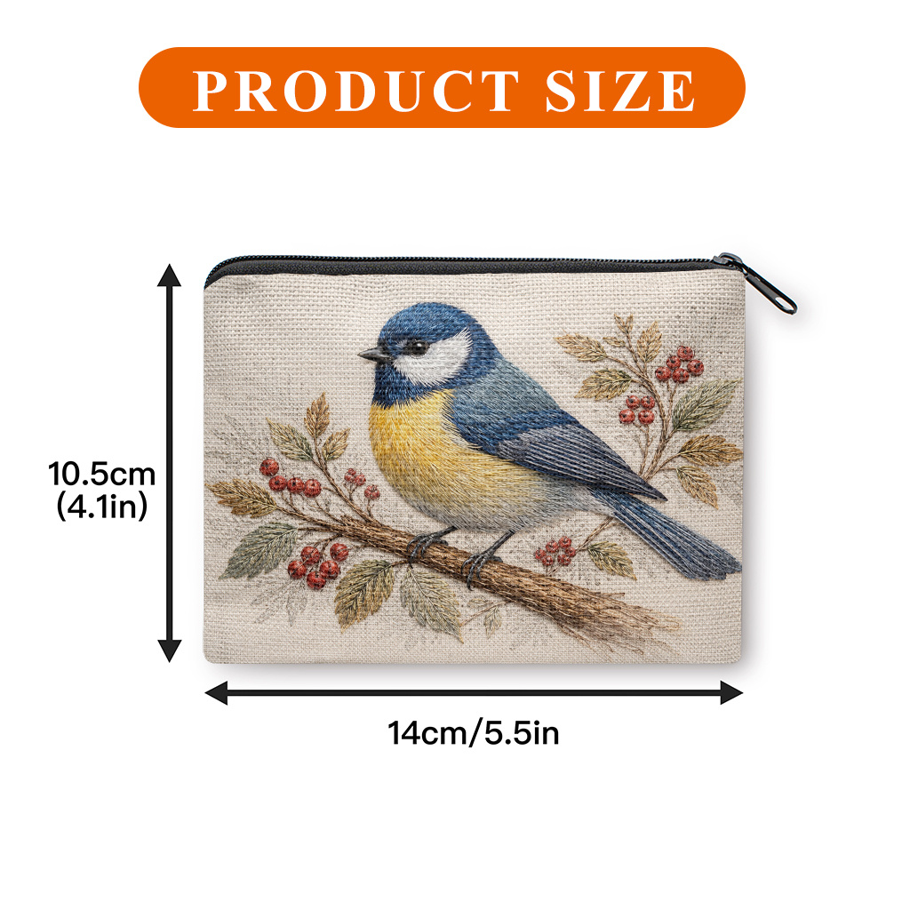 TEMU con Estampado de Pájaro en un Ramo, un Pequeño Bolso Portátil con Cremallera para Monedas, Llaves, Tarjetas y Auriculares, Portátil para Cambiar