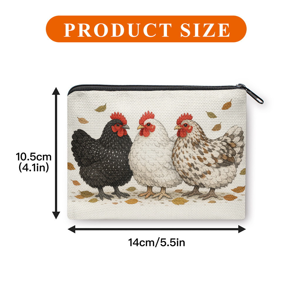 TEMU Porte-monnaie, Trois poussins mignons avec imprimé de feuilles, un petit sac portable à fermeture éclair pour pièces, clés, cartes et écouteurs,
