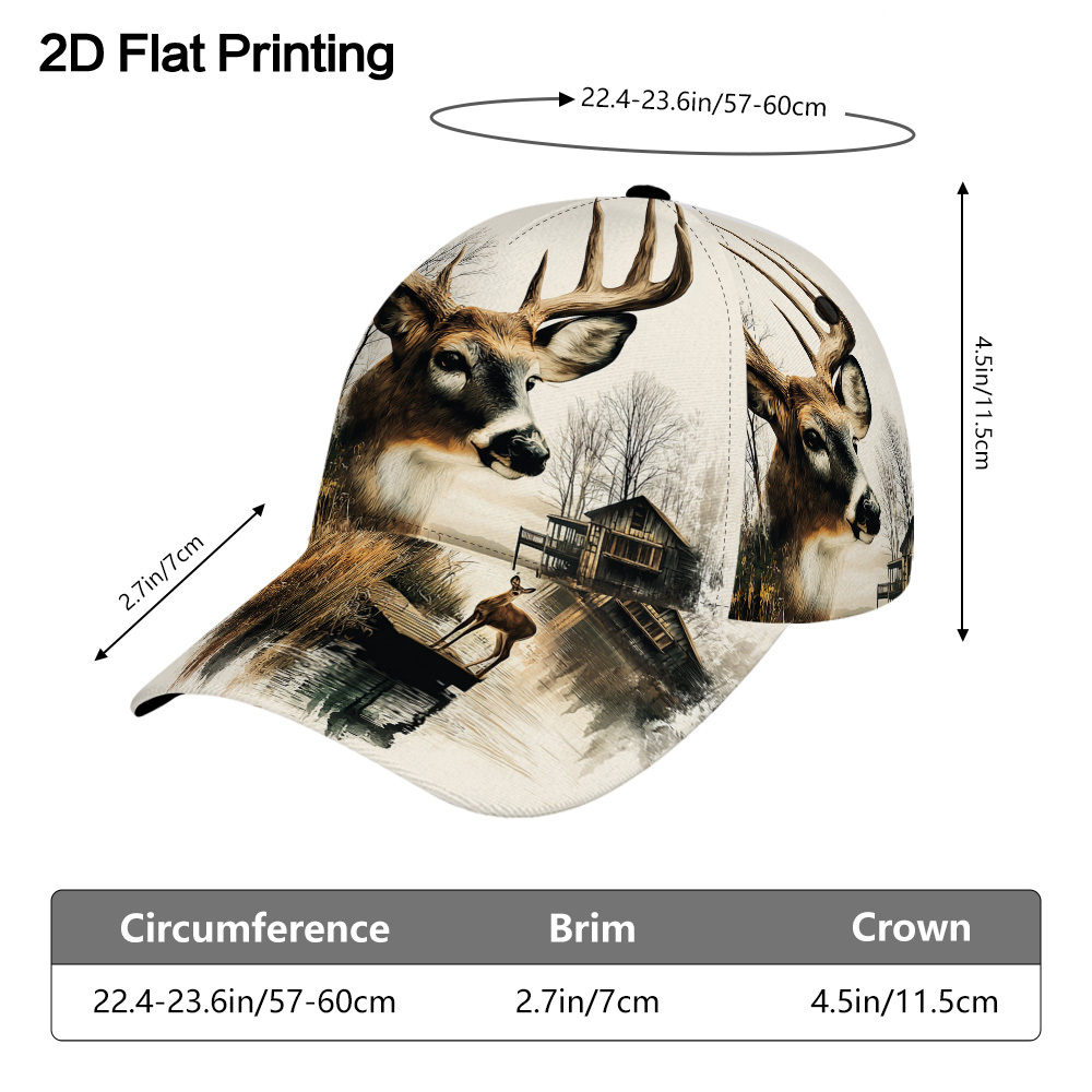 TEMU 2d Flat-1pc Deer In Forest_00001 Classic Baseball , Lightweight And Adjustable, Printed Duckbill Design, Ideal For Running, Sports, Street