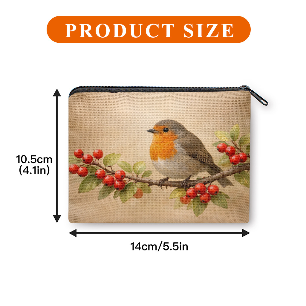 TEMU Coin Purse, Orange Bird On Branch Print Coin Purse, A Small Portable Zipper Bag For Coin, Key, Card And Earphones, Portable Change Purse, Small