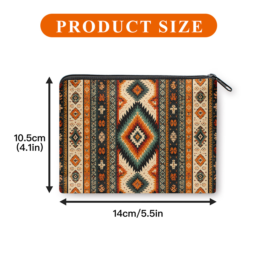 TEMU Coin Purse 1pc, Traditional Geometric Tribal Coin Purse, A Small Portable Zipper Bag For Coin, Key, Card & Earphones, Portable Change Purse,