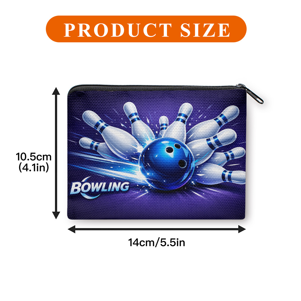 TEMU Bowling-themed Coin Purse With Bowling Print - Portable Zipper Wallet Suitable For, Keys, Cards & Earphones, Compact Money Holder For , Gift For