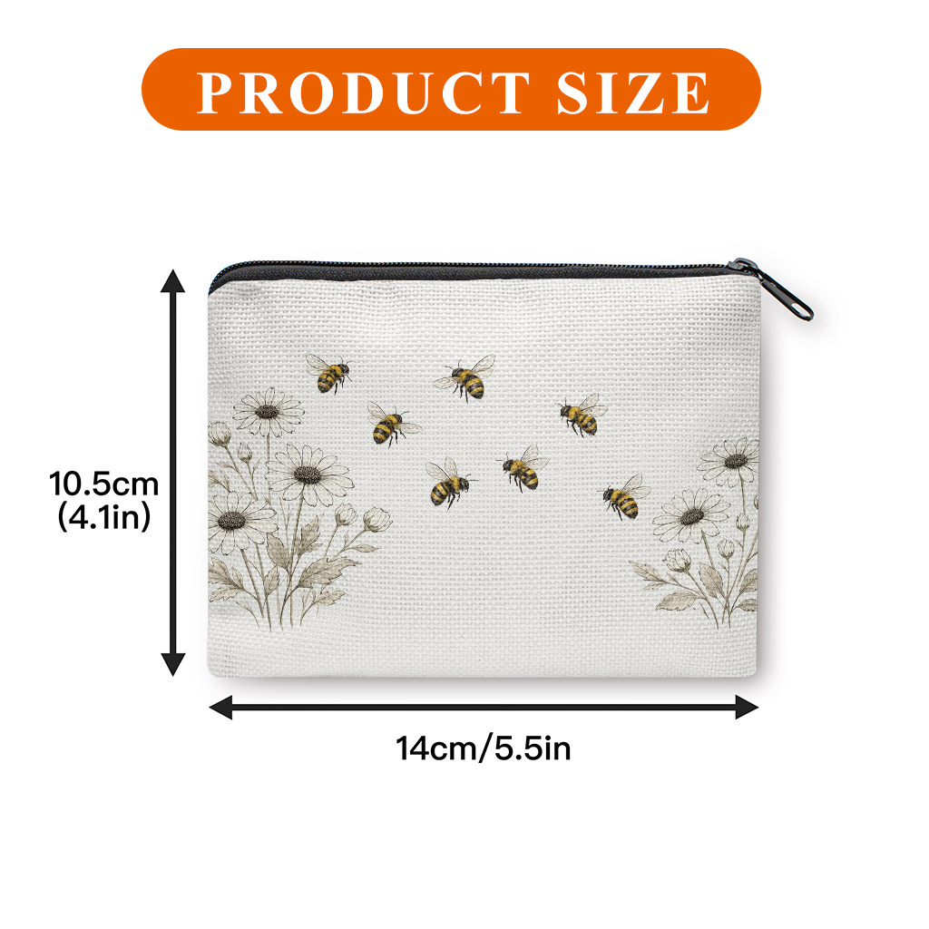 TEMU Coin Purse, Bees Flying Around Flowers Print Coin Purse, A Small Portable Zipper Bag For Coin, Key, Card And Earphones, Portable Change Purse,