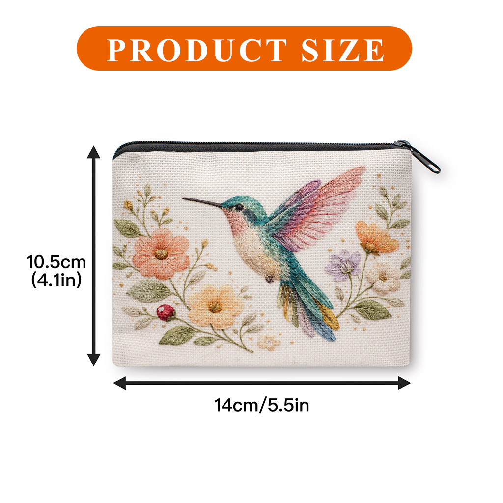 TEMU Coin Purse, Hummingbird And Colorful Flowers Print Coin Purse, A Small Portable Zipper Bag For Coin, Key, Card And Earphones, Portable Change