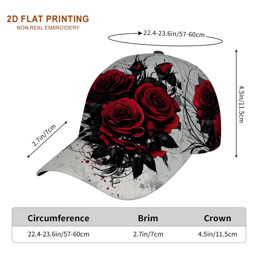 TEMU 1 Casquette de baseball avec impression 2D plate de roses rouges et de feuilles sombres - Chapeau et , adapté à une tenue décontractée, à , aux