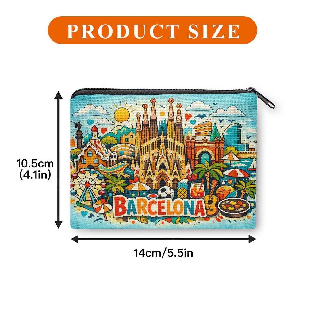 TEMU Portamonete con di Barcellona per , Portafoglio Portatile con Cerniera e Stampa di Barcellona, Borsa Lavabile in Lavatrice per Chiavi, Carte,