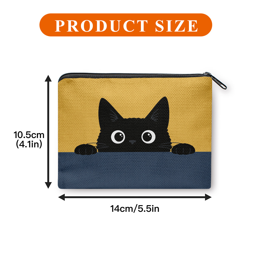 TEMU adorable de gato asomándose - portátil con cremallera para llaves, tarjetas y auriculares, bolsa de dinero con estampado de gato, regalo lavable