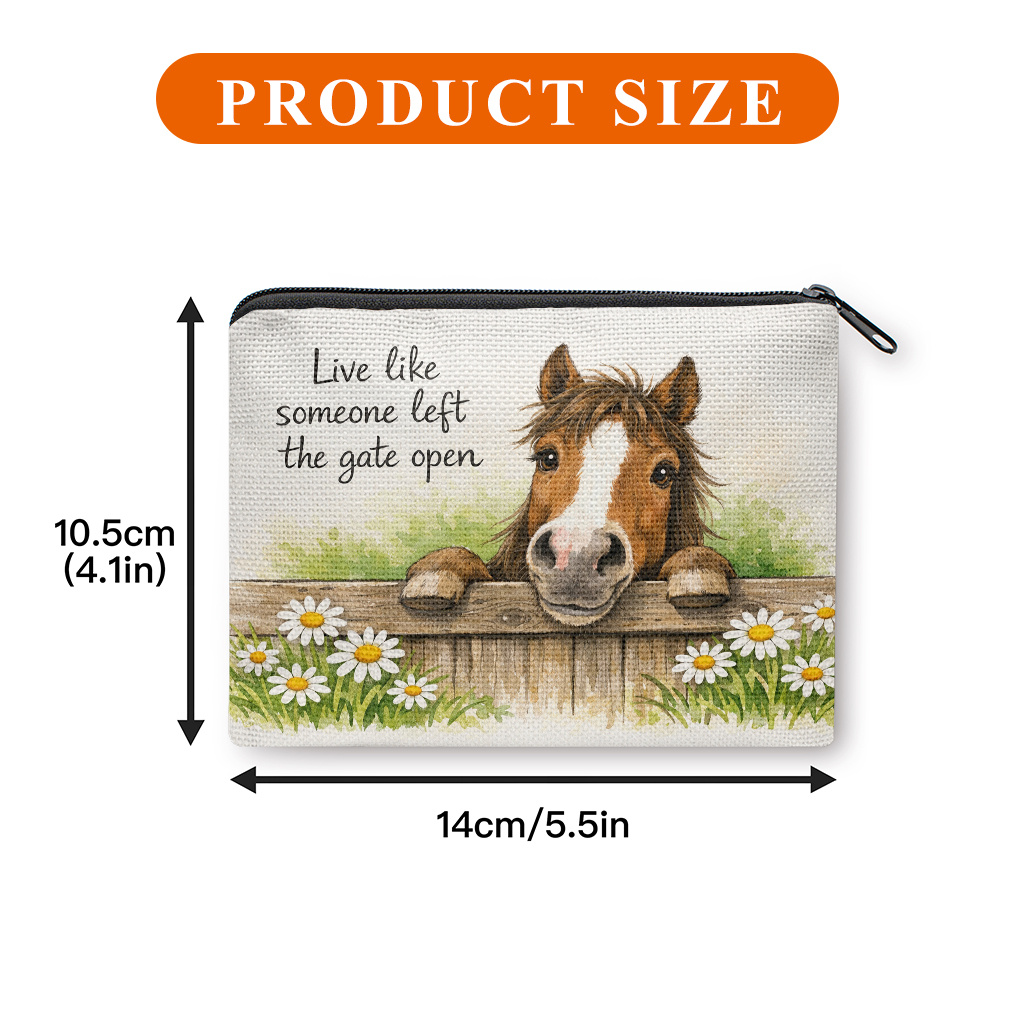 TEMU Horse Print Coin Purse Suitable For, Keys, Cards & Earphones - Portable Zipper Wallet & Fence, Compact Money Holder For Cash, Gift For , Machine