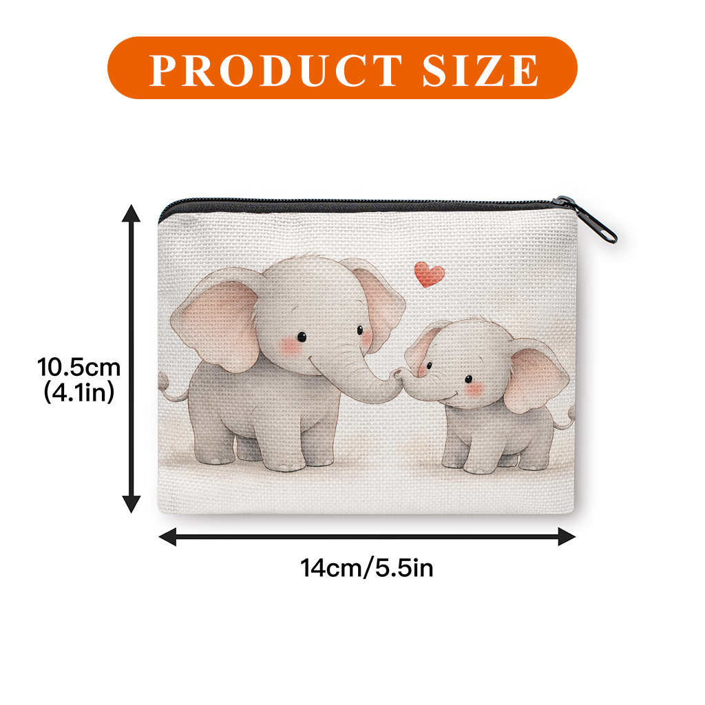 TEMU Coin Purse, Cute Elephant Bonding Print Coin Purse, A Small Portable Zipper Bag For Coin, Key, Card And Earphones, Portable Change Purse, Small