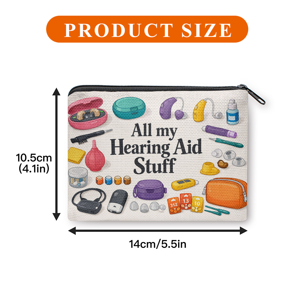 TEMU Hearing Aid Accessories Suitable For Coin Purse With Hearing Aid Print, Portable Zipper Wallet For, Keys, Cards & Earphones - Compact Money