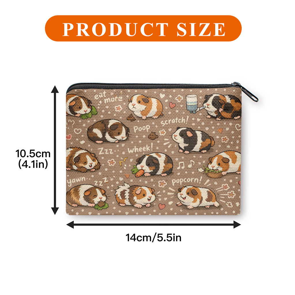 TEMU Coin Purse, Adorable Guinea Pig Activities Print Coin Purse, A Small Portable Zipper Bag For Coin, Key, Card And Earphones, Portable Change