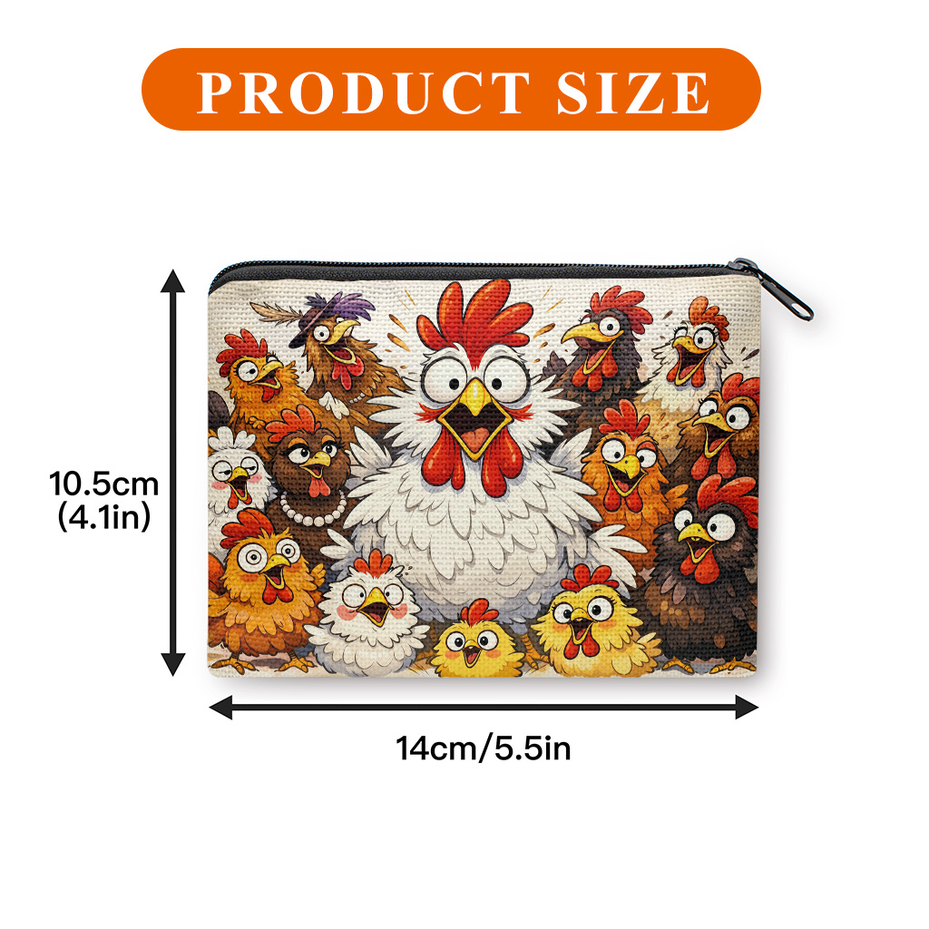 TEMU con estampado de gallinas para mujer y hombre, adorables gallinas con emocionadas, con cremallera, pequeño bolso de dinero portátil para llaves,