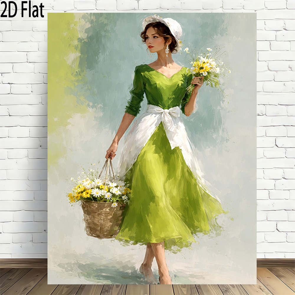 TEMU 2d Flat, 2d Flat, 2d Flat 1pc Elegant Floral Lady Modern Retro Frameless Canvas Wall Quality Printed Poster For And Office Decoration Decor Wall