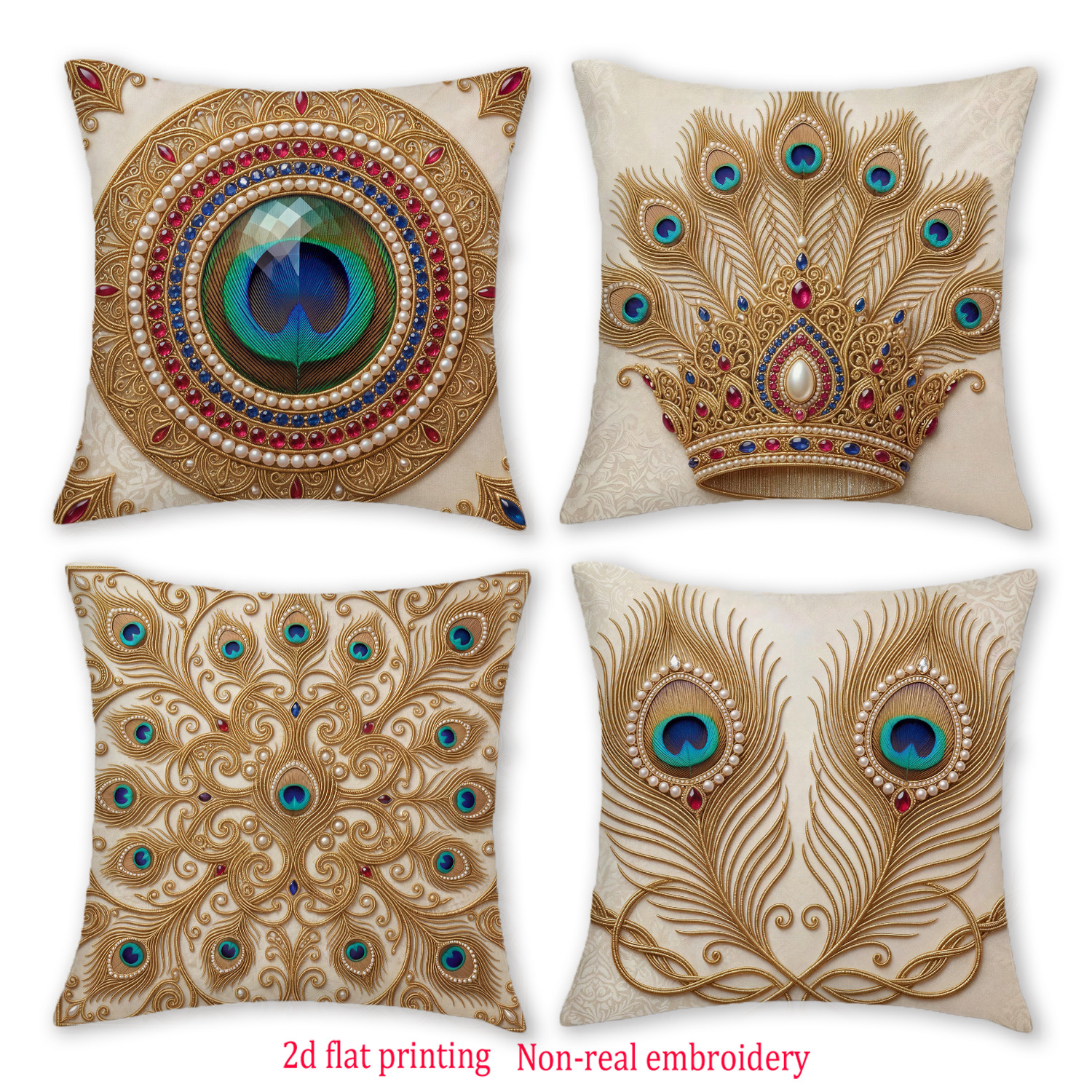 TEMU 4pcs, Peacock Pattern Throw Pillow Covers, 2d Flat Print Non-real Embroidery, 18x18in, Home Decorative Pillowcases, For Bedroom, Living Room,
