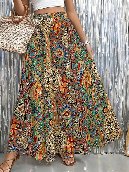 a long vibrant patterned skirt for for the beach festivals travel everyday wear bohemian style summer attire and