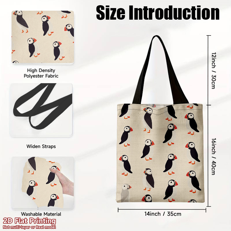 TEMU 2d Flat Printing, 1pc Cartoon Pattern On Beige Background Tote Bag, Women's Comfortable Shoulder Carry Bag, Multi-use Large Tote For Market Runs