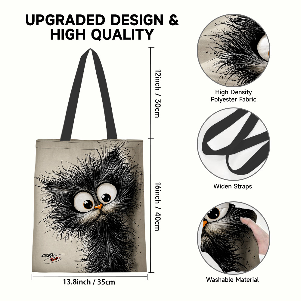 TEMU Sac fourre-tout réutilisable plat 2D, léger et pliable, avec un adorable motif de chat , parfait pour les , le shopping et les quotidiens