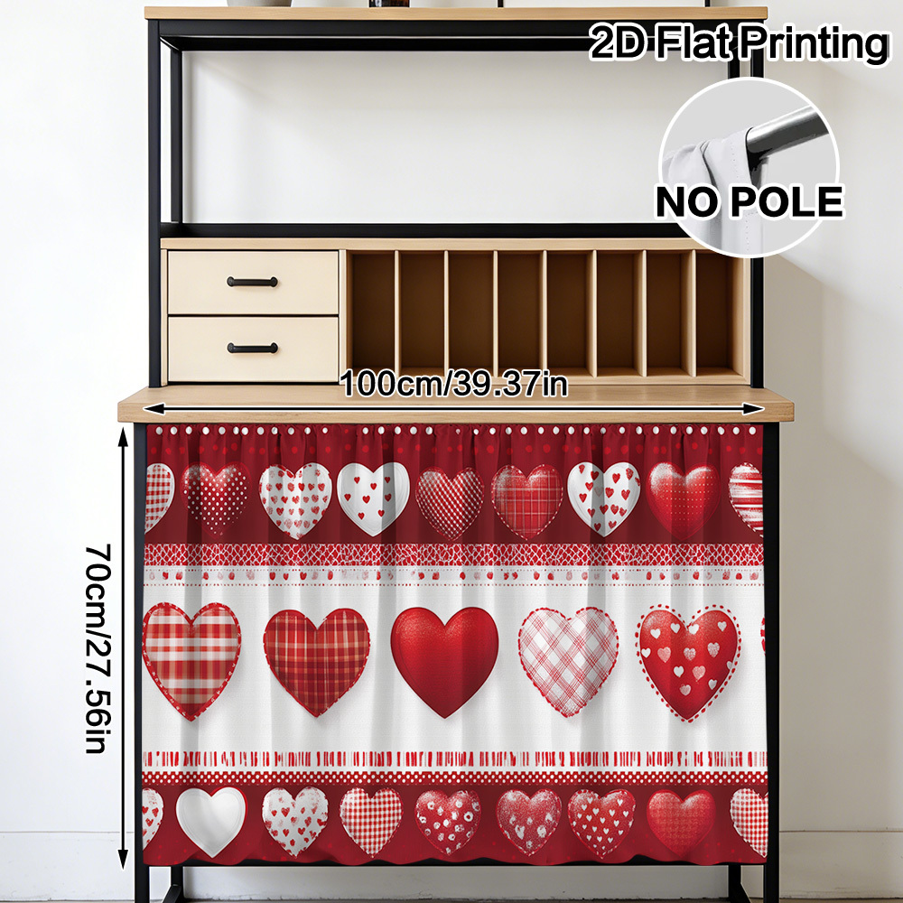 TEMU Rideau et décoration d'armoire à motif de cœur rouge et blanc plat 2D - 1 pièce, idéal pour la décoration intérieure, par exemple les de bain,