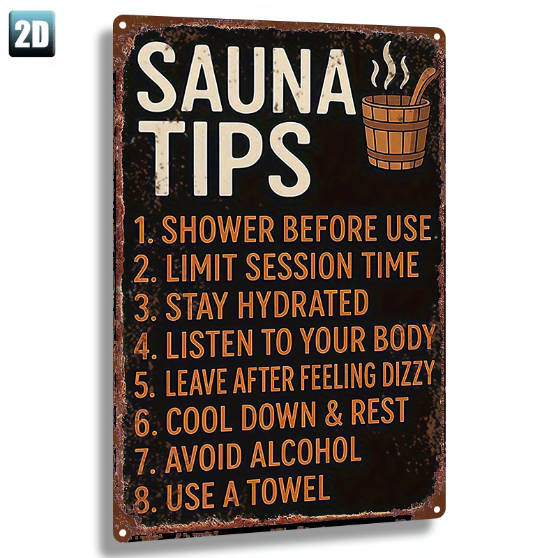 TEMU 2d Flat, 1pc Metal Sign,2d Flat,"vintage Sauna Tips Iron Sign".durable 8x12inches(20x30cm) Retro Iron Plaque Suitable For Door Hanging, Office,