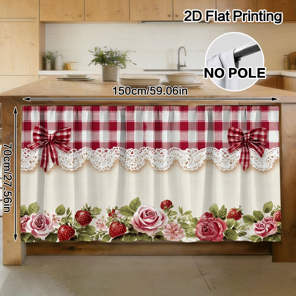 TEMU 2d Flat - 2d Flat - 1pc Cabinet Curtain - Checkered Lace And Flowers Pattern Portable Hanging Structure, Easy Assembly, Washable, Reliable