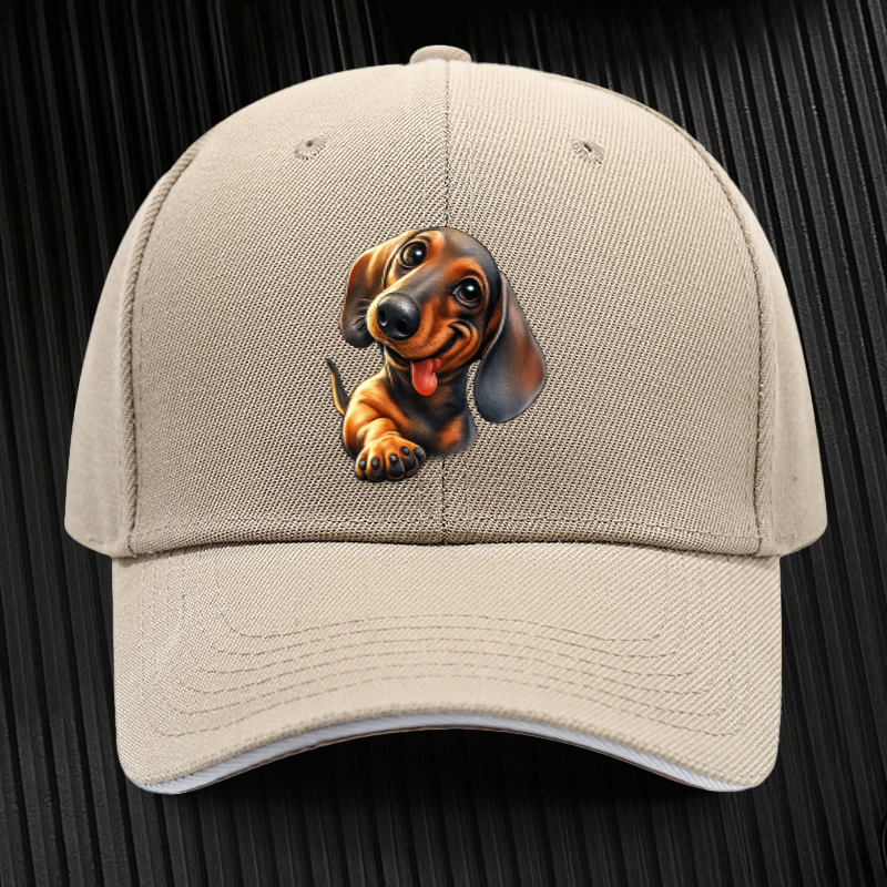 TEMU 1pc Adjustable Sandwich Cap With Dachshund Print Pattern, Men And Women's Outdoor Sports Style, Ideal Gift For Travel, Camping, Hiking, Fan