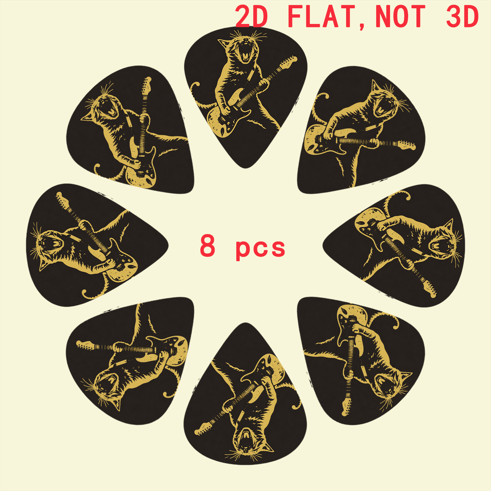 TEMU 8pcs Guitar Picks With Rock - Cat Playing Guitar Pattern, For Guitar, , Guzheng, Ukulele, Music Additions With Vivid Notes And Dynamic Graffiti