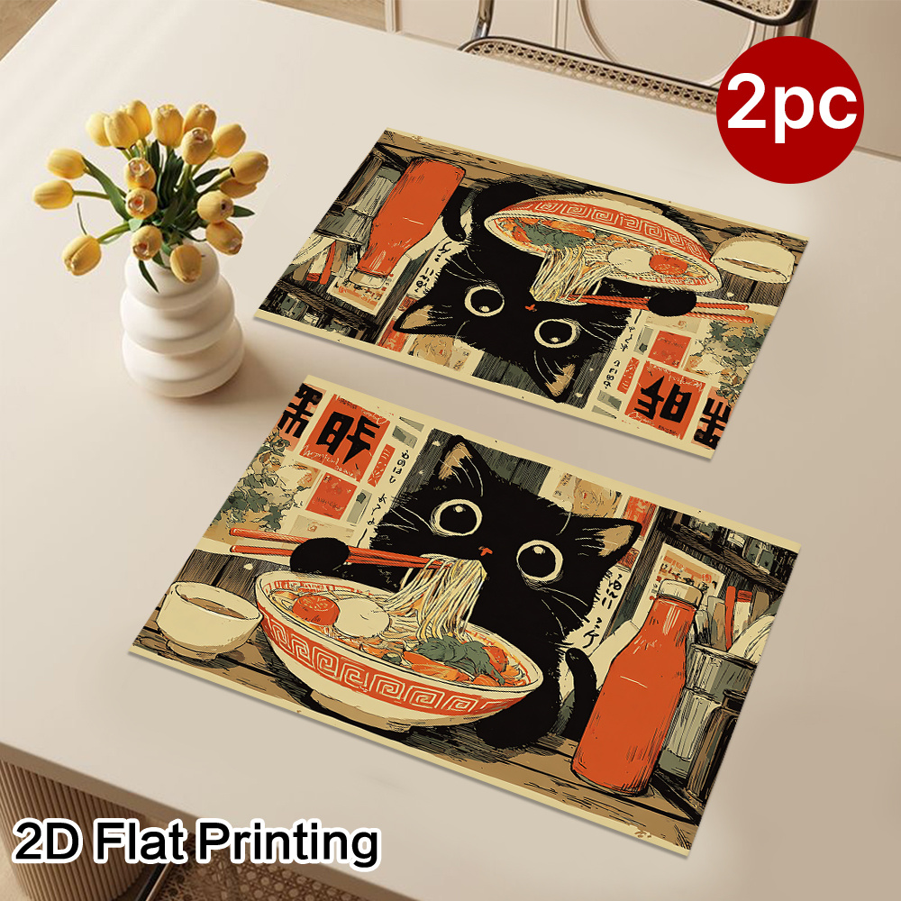 TEMU (2D Piatto) 2 pezzi/4 pezzi/6 pezzi/8 pezzi Tappetino da Tavolo con Stampa che Mangia Ramen | per Uso e da | Decorazione per Tavolo e Feste