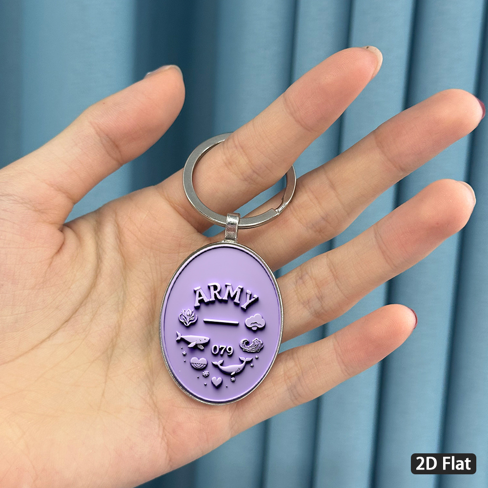 TEMU 2d Flat - 1pc 2d Flat, Minimalist "army" Themed Keychain Pendant, Whale Wave Heart Pattern, 07 09 Anniversary Design, Suitable For , Birthday