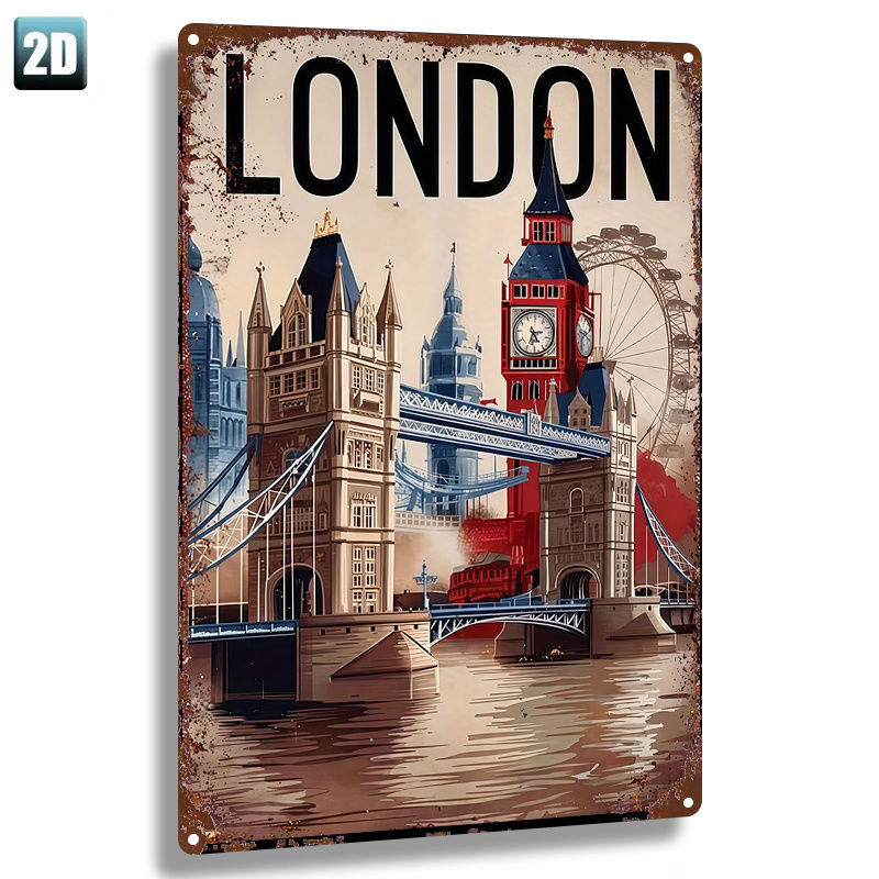 TEMU 2d Flat - 1pc Metal Sign, 2d Flat, "vintage London Landmarks Iron Wall Art". A Home Decor Item, Perfect For Wall Decoration And Living Room
