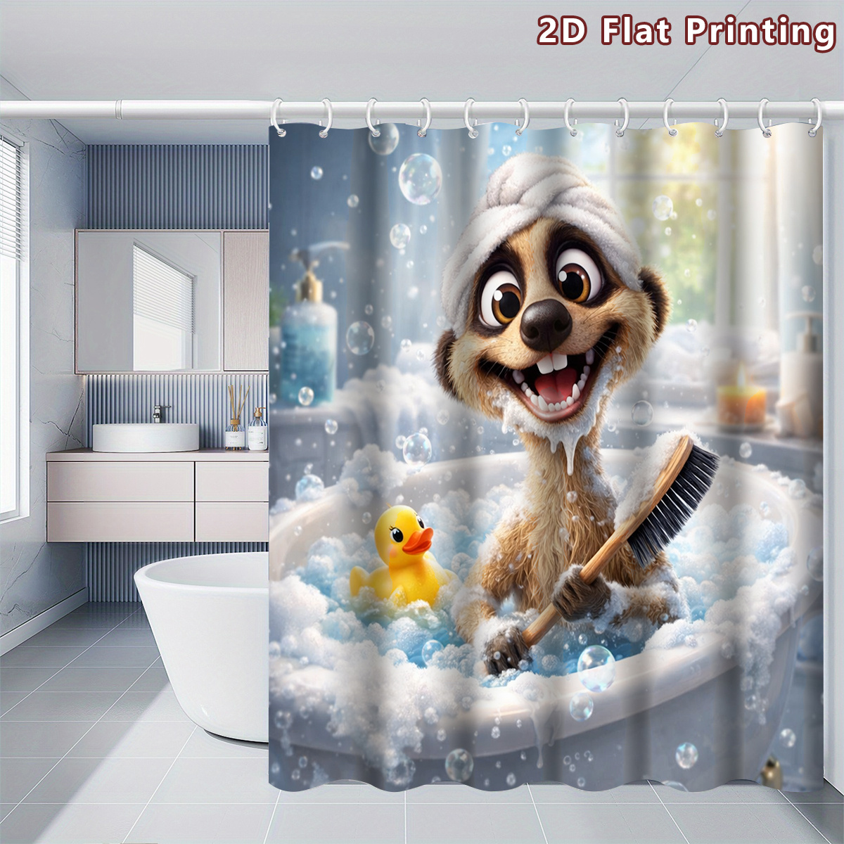 TEMU 2d Flat, 2d Flat, 1pc A 2d Flat -themed Shower Curtain For The Bathroom, In Sizes (80x180cm, 120x180cm, 150x180cm, 180x180cm, 180x200cm,