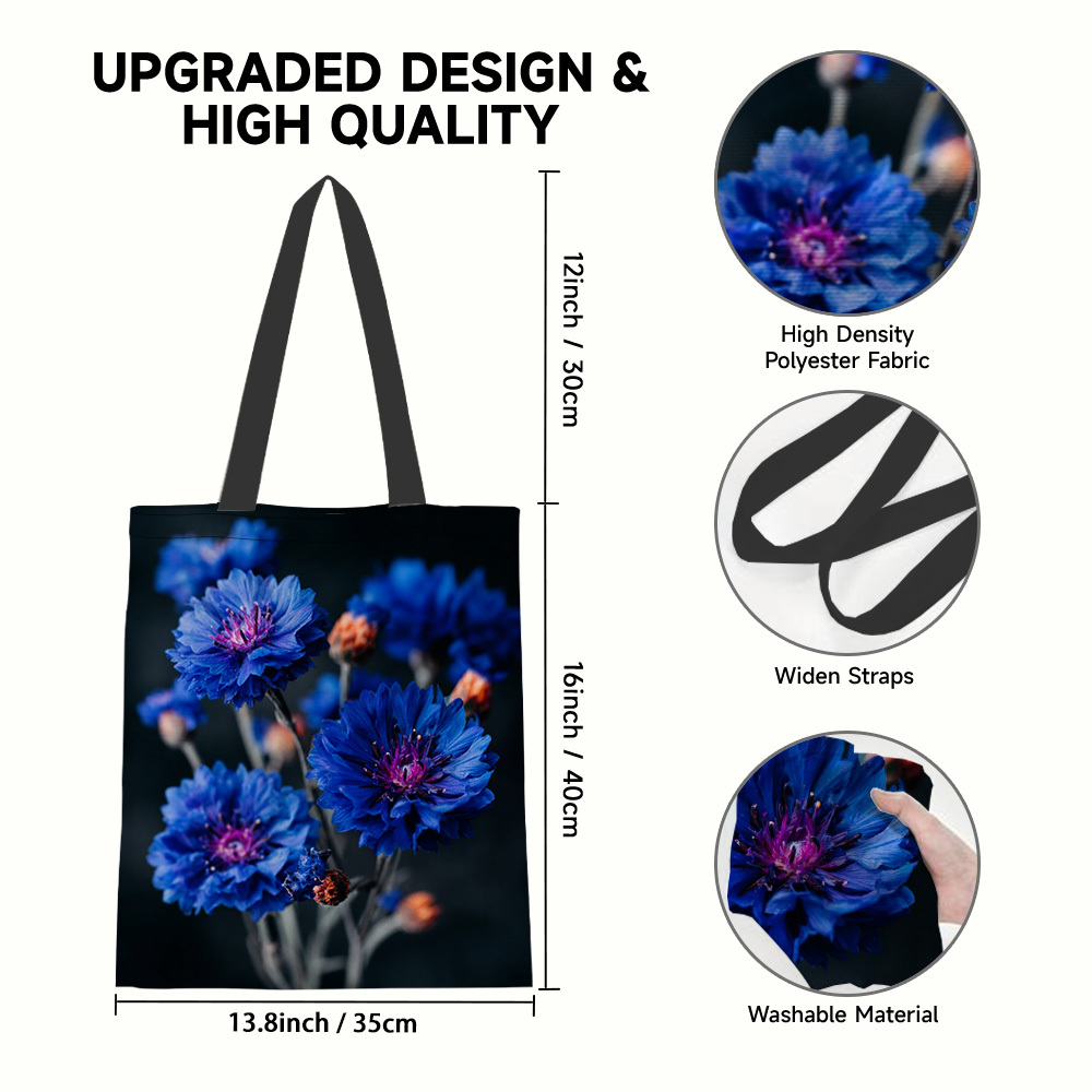 TEMU 1pc Blue Blossoms Reusable Grocery Bag & Crossbody Tote - Lightweight Handbag Suitable For Shopping, Travel,, Gift For Teachers, Graduation,