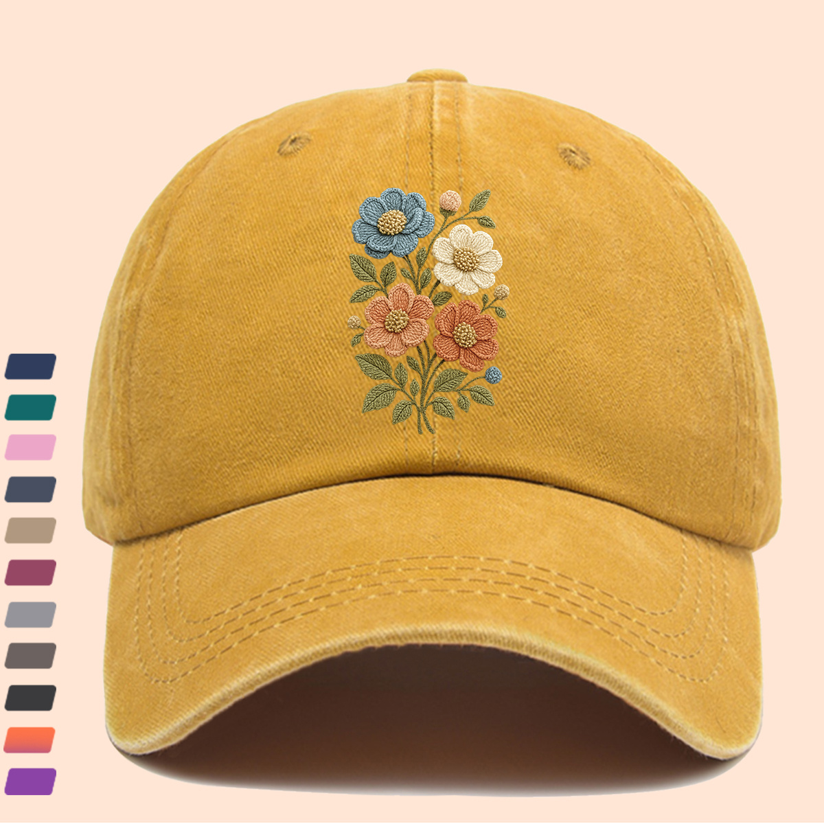 TEMU 1pc Floral-themed Imitation Embroidery Flat Heat Transfer Printed Baseball , Comfortable And Breathable Sun Hat, Fashionable Easy Aesthetic