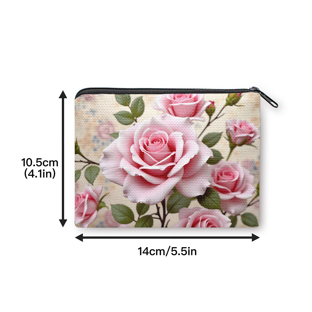 TEMU Coin Purse, Roses And Leaves Coin Purse, Zipper Closure, Small Portable Key Earphone Storage Bag, Handy Card Holder, Lightweight, Gift For Women