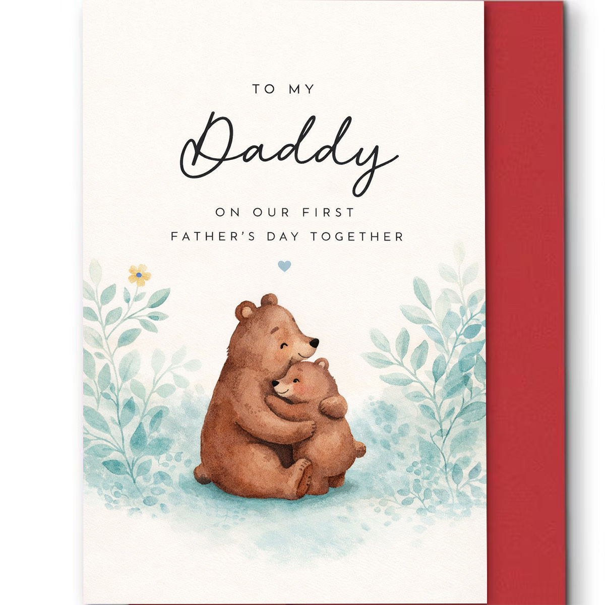 TEMU 1pc Father's Day Card For Daddy, "to My Daddy On Our First Father's Day , " Watercolor Hugging Cub Amid Blue Foliage, Ideal For A New Dad, Style